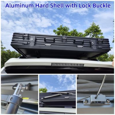 Black Clamshell Four Person Roof Top Tent With Rain Cover For Outdoor Use