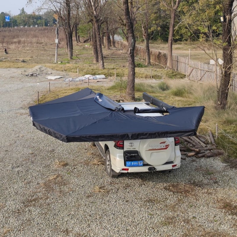 Large Space Black 270 Degree Batwing Awning With LED Light 600D Oxford Cloth