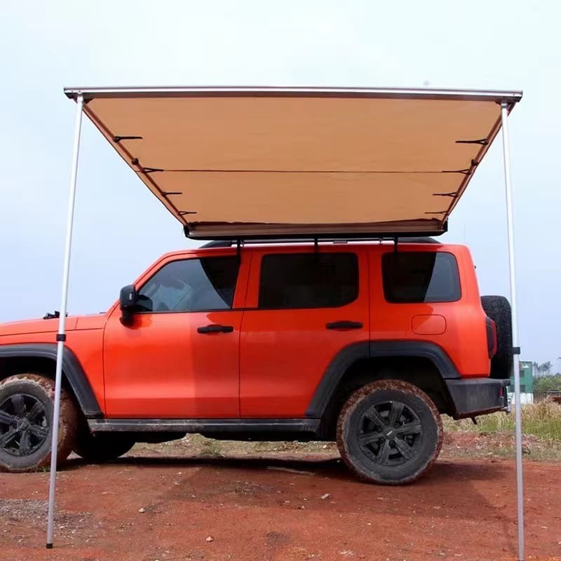 Oxford Khaki Car Side Tent Awning UV Resistant With Adjustable Telescopic Rod